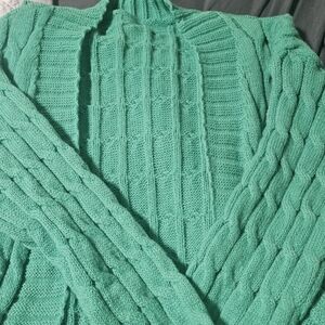 Elegant Green Cable Knit Cardigan Sweater